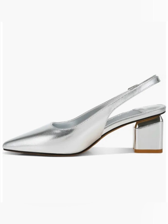 London Rag Shoes - London Rag Silver Slingback Block Heel Pump, Size 7.5-8
